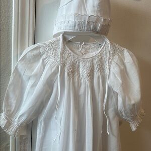 White Christening Dress with Bonnet